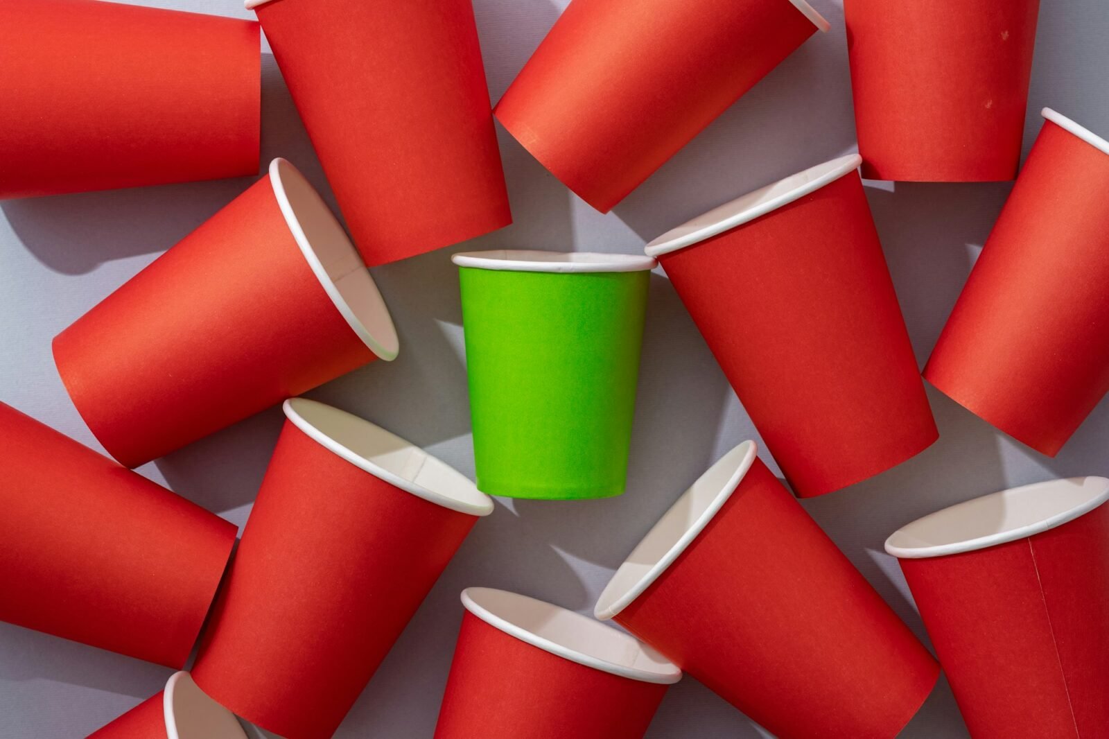 Top view of paper take out coffee cups